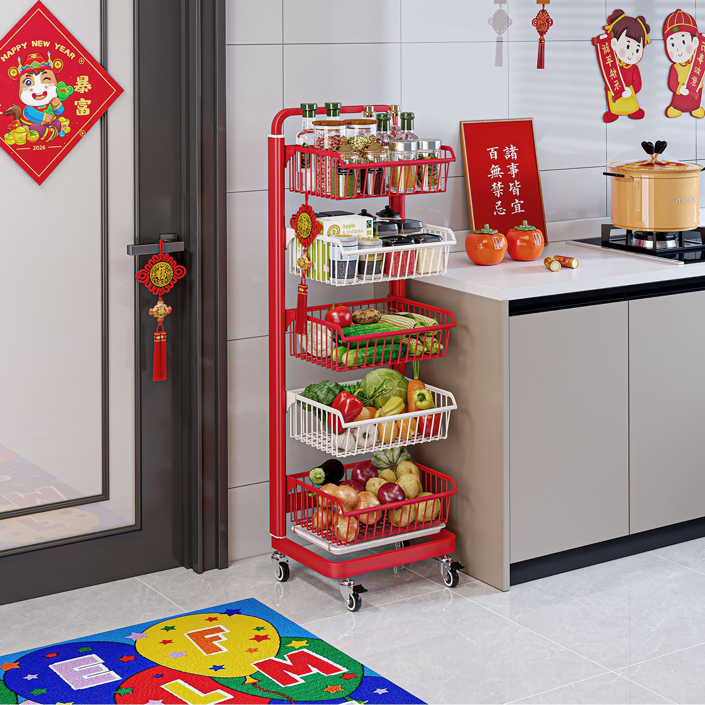 高颜值多巴胺蔬菜置物架小推车