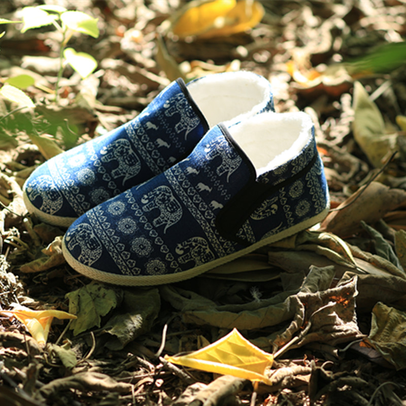 布语堂蓝色大象高帮棉绒布鞋冬季