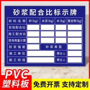 砂浆配合比标识牌建筑工地施工现场原材料提示牌混凝土水泥沙石浆配合比信息标识牌标志牌钢筋水泥砂浆信息牌