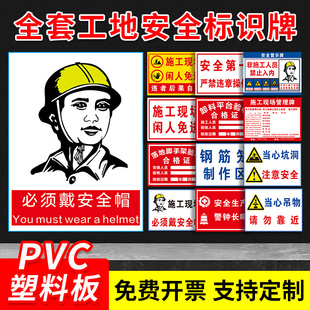 建筑工地安全标识牌文明施工标牌基坑深坑危险请勿靠近警示牌戴安全帽注意安全标识牌当心高空坠物安全提示牌