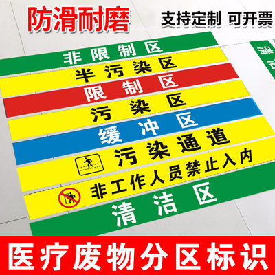 医院手术室地标 一米线地贴限制区非污染区小心地滑分区标识清洁区缓冲区医疗废物标识磨砂防滑地贴定制