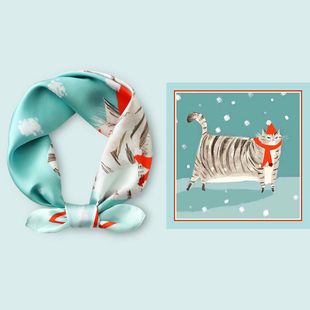 小方巾丝巾女蓝色春秋季薄围巾儿童发带围脖子搭配衬衫50x50定制