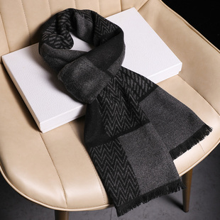黑色围巾男款冬季护颈厚围脖送男友爸爸中老年人爷爷长辈生日礼物