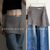 针织屁帘大麻花三角女厚围巾秋冬季 下摆叠穿裤 裙腰封外穿搭半身裙