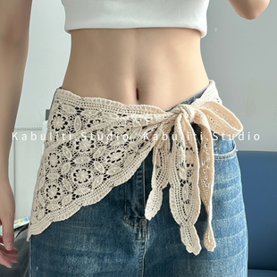 镂空针织包头防晒大三角小丝巾女下摆叠穿裤裙屁帘腰封外搭半身裙