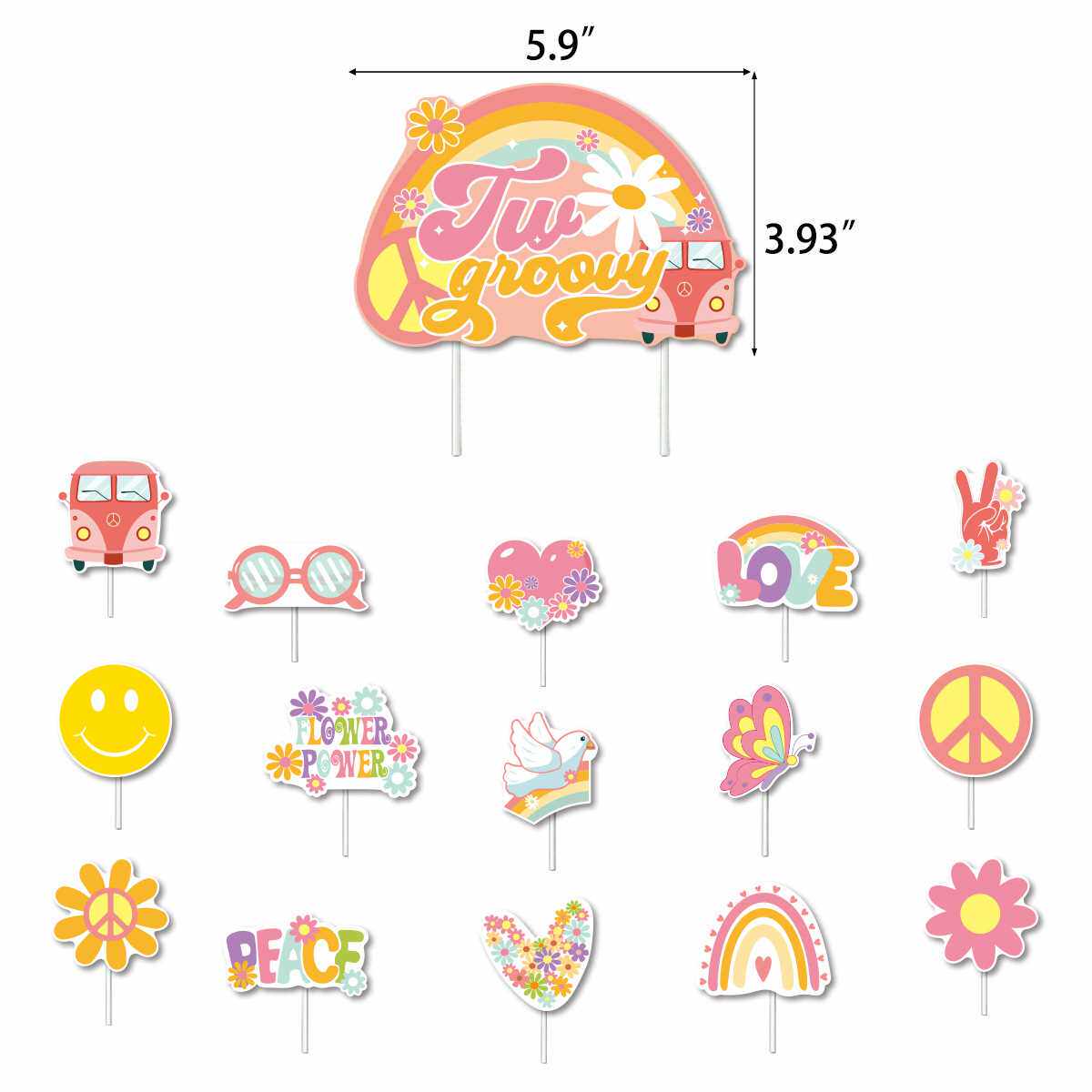 新款直销hippie groovy嬉皮士波西米亚风主题生日派对 拉旗蛋糕插