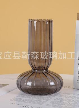 新款直销简约现代干花器客厅餐桌面装饰ing 创意条纹透明玻璃花瓶