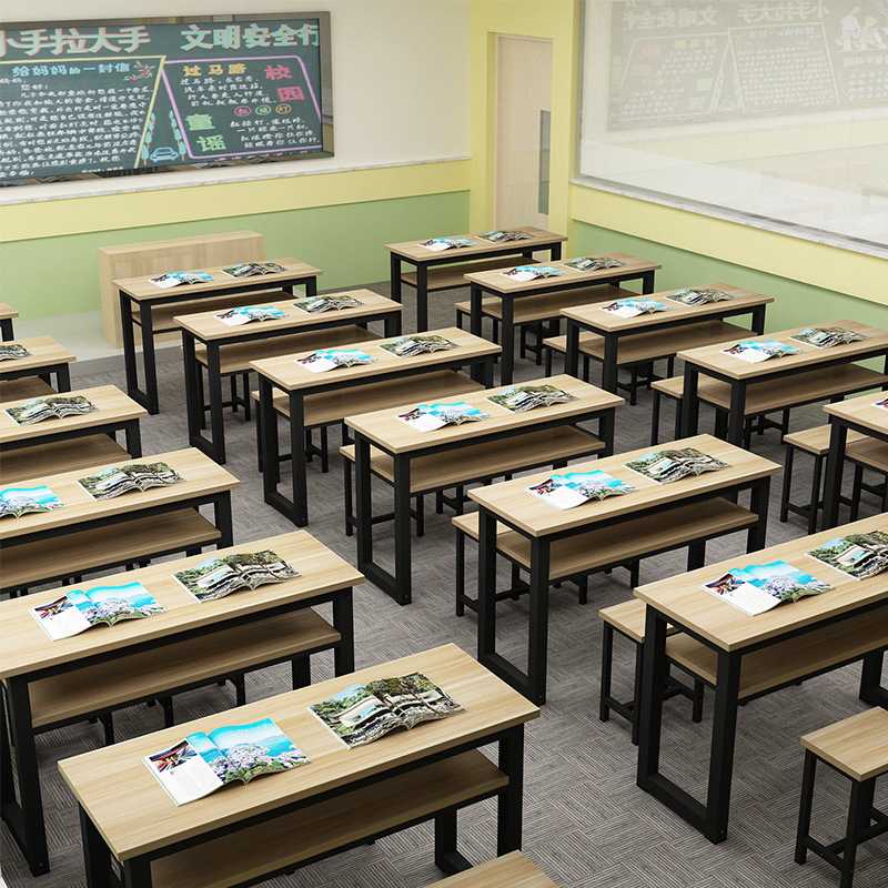 新款直销创意学校课桌椅套装中小学生彩色单双人桌凳辅导班美术课