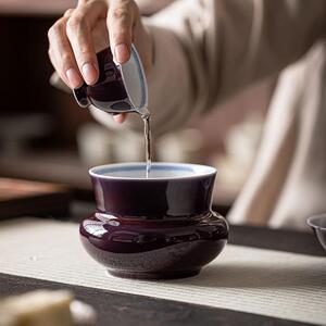 新款直销葡萄紫双线建水水孟家用茶渣缸废水桶小杯洗陶瓷家用茶洗