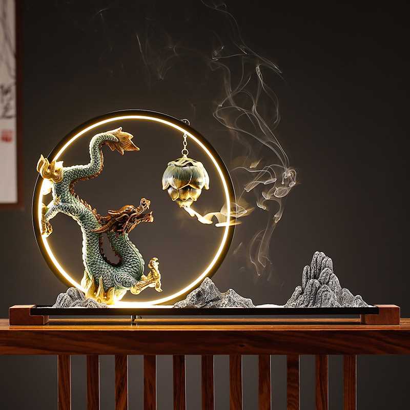新款直销千里江山灯圈龙摆件创意沙盘假山造景办公室客厅玄关招财