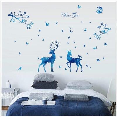 新款直销SK9181蓝色星光鹿北欧现代客厅玄关卧室电视背景装饰墙贴