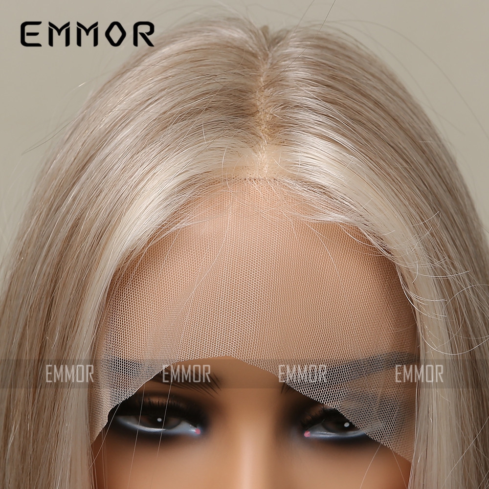 新款直销新品全头套式逼真头皮中分渐变金色齐肩直发自然欧美蕾丝