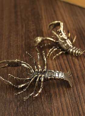 新款直销黄铜龙虾小摆件办公室茶桌男士茶宠文玩手把件收藏复古纯