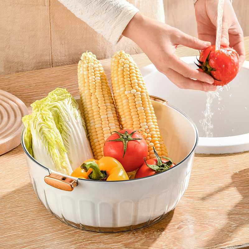 新款直销简约加厚双层沥水篮家用多层洗菜盆多功能厨房镂空塑料滤