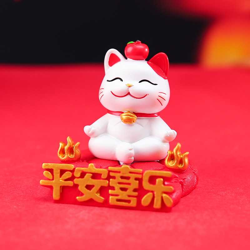 新款直销大吉大利招*财猫手办平安喜乐猫咪懒人手机支架树脂摆件