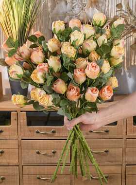 新款直销干烧五头玫瑰仿真花家居装饰跨境婚庆INS风假花YC10178