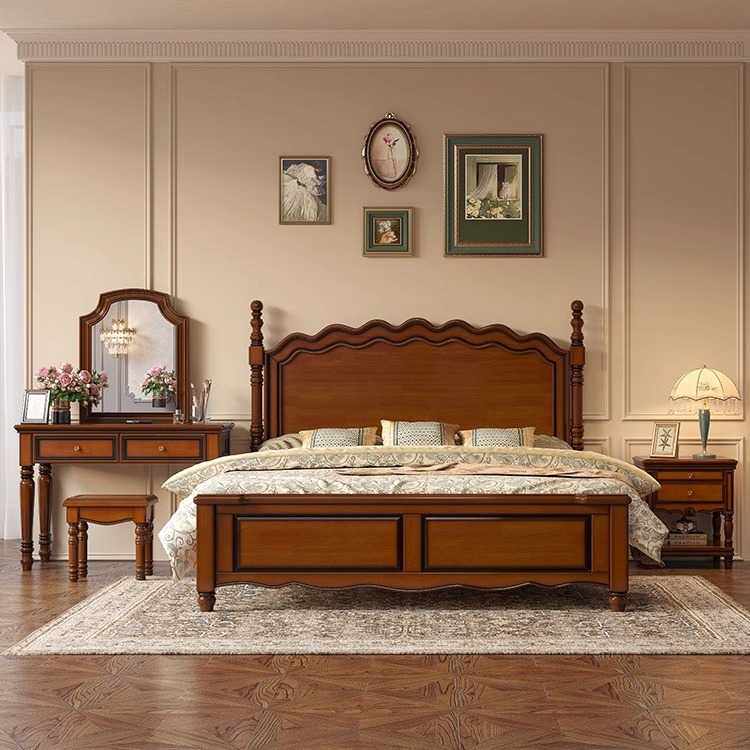 新款直销美式乡村实木床简约乡村复古主卧家具高箱储物1.5米1.8米