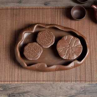 新款直销新款中式紫砂朱泥功夫茶具小型茶盘家用储水式托盘莲荷招