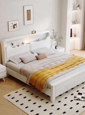 新款直销北欧白色全实木床现代简约奶油风格1.8米轻奢主卧2米储物