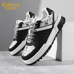 卡宾男鞋2026春秋季新款印花拼接休闲鞋潮牌百搭系带软底运动鞋