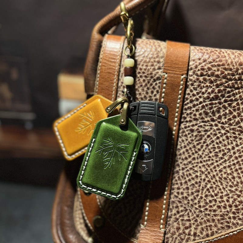 Behfxy帛雲真皮电子门禁卡套小区门卡保护套纯手工牛皮钥匙扣挂饰