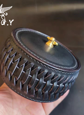 Behfxy原创手工真皮文玩盒 首饰手镯核桃手串收纳盒意大利植鞣皮