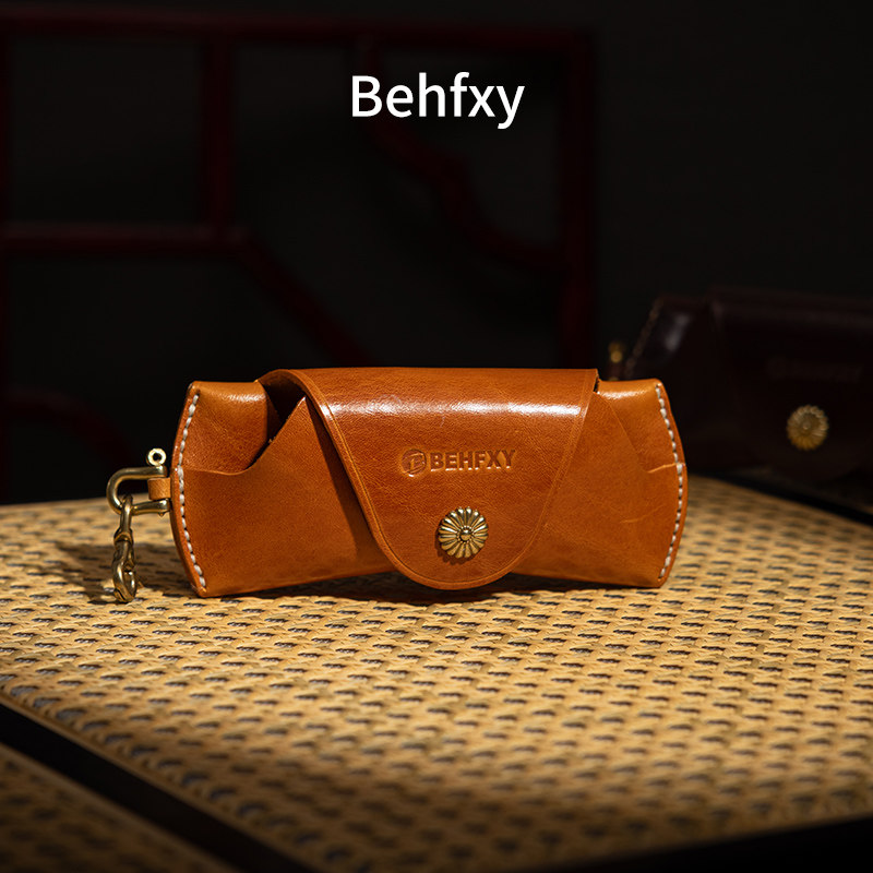 Behfxy帛雲 复古纯手工头层牛皮纯色眼镜盒 便携式太阳墨镜收纳盒