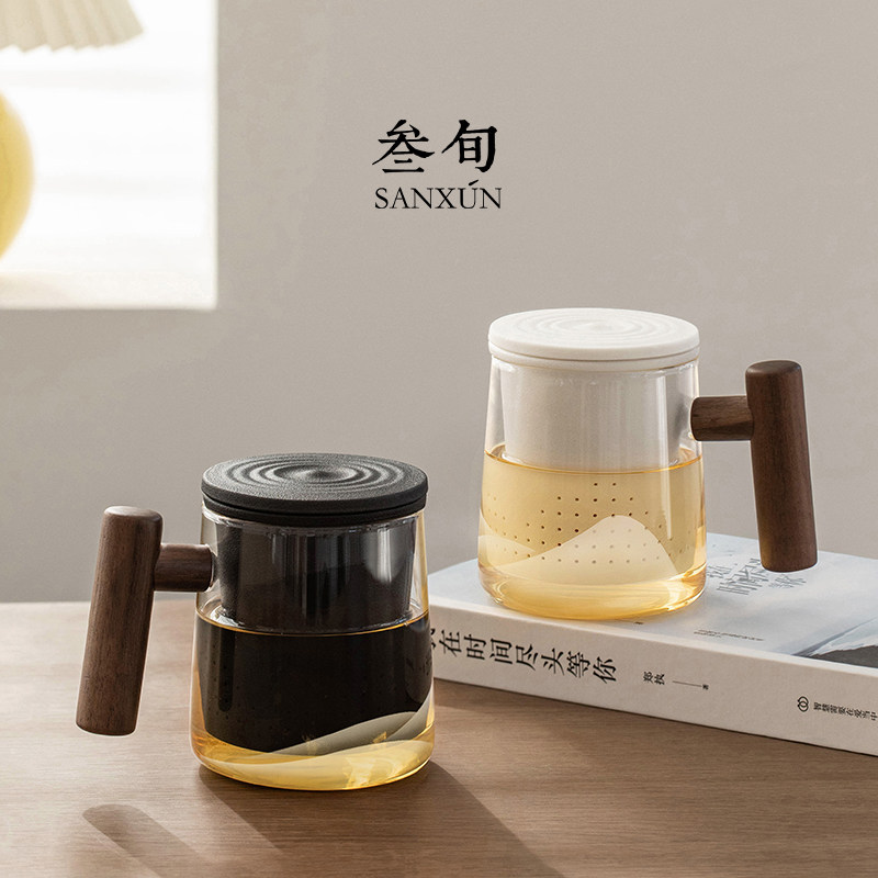 叁旬玻璃泡茶杯带盖过滤水杯男办公室轻奢大容量茶水分离杯子高档,餐饮具,玻璃杯,淘宝优惠券,粉丝福利购,淘宝优惠卷