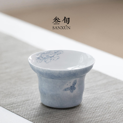 叁旬手绘蝶恋花茶滤陶瓷茶具