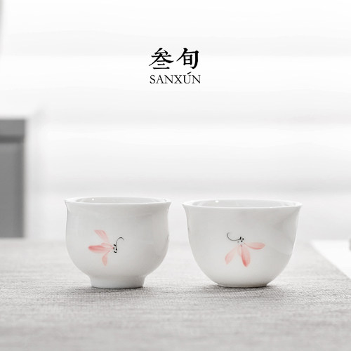 叁旬手绘粉兰茶杯陶瓷茶具