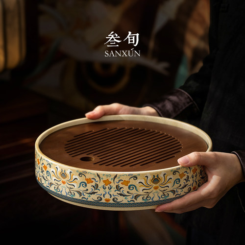 叁旬敦煌金银错圆茶盘
