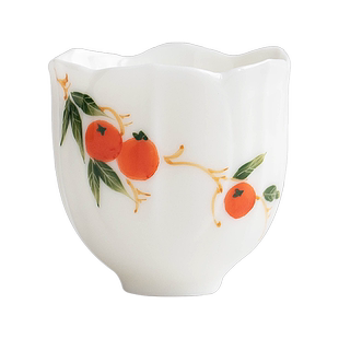 叁旬手绘柿柿如意荷瓣杯茶杯主人杯女单杯功夫茶杯高档陶瓷品茗杯