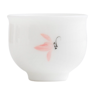 叁旬 粉兰花手绘茶杯高档陶瓷品茗杯白瓷功夫茶杯简约喝茶杯家用