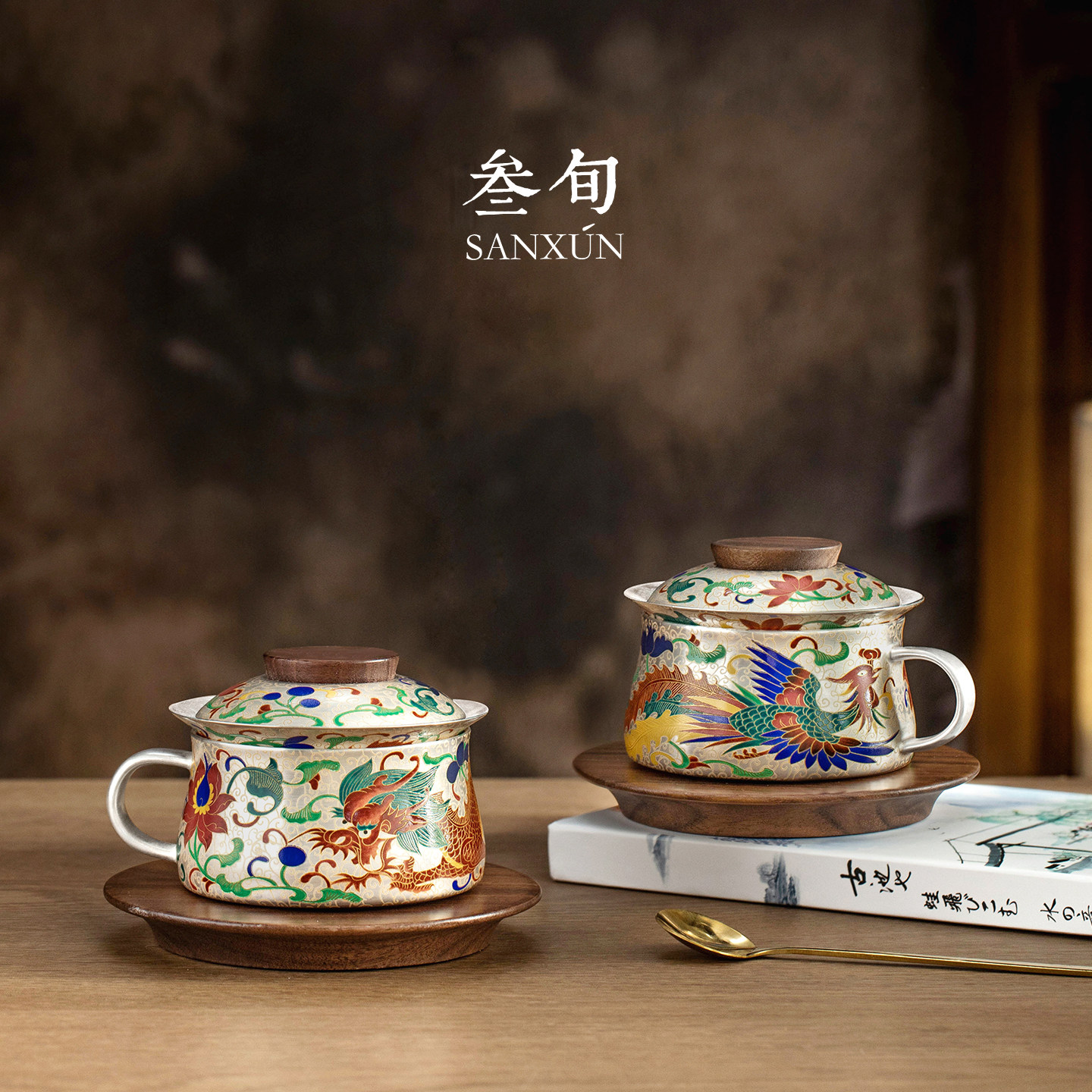 叁旬锦彩鎏银龙凤泡茶杯对杯礼盒图片