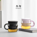 叁旬糖豆玻璃茶杯个人专用茶水分离杯办公室茶具情侣水杯泡茶杯子