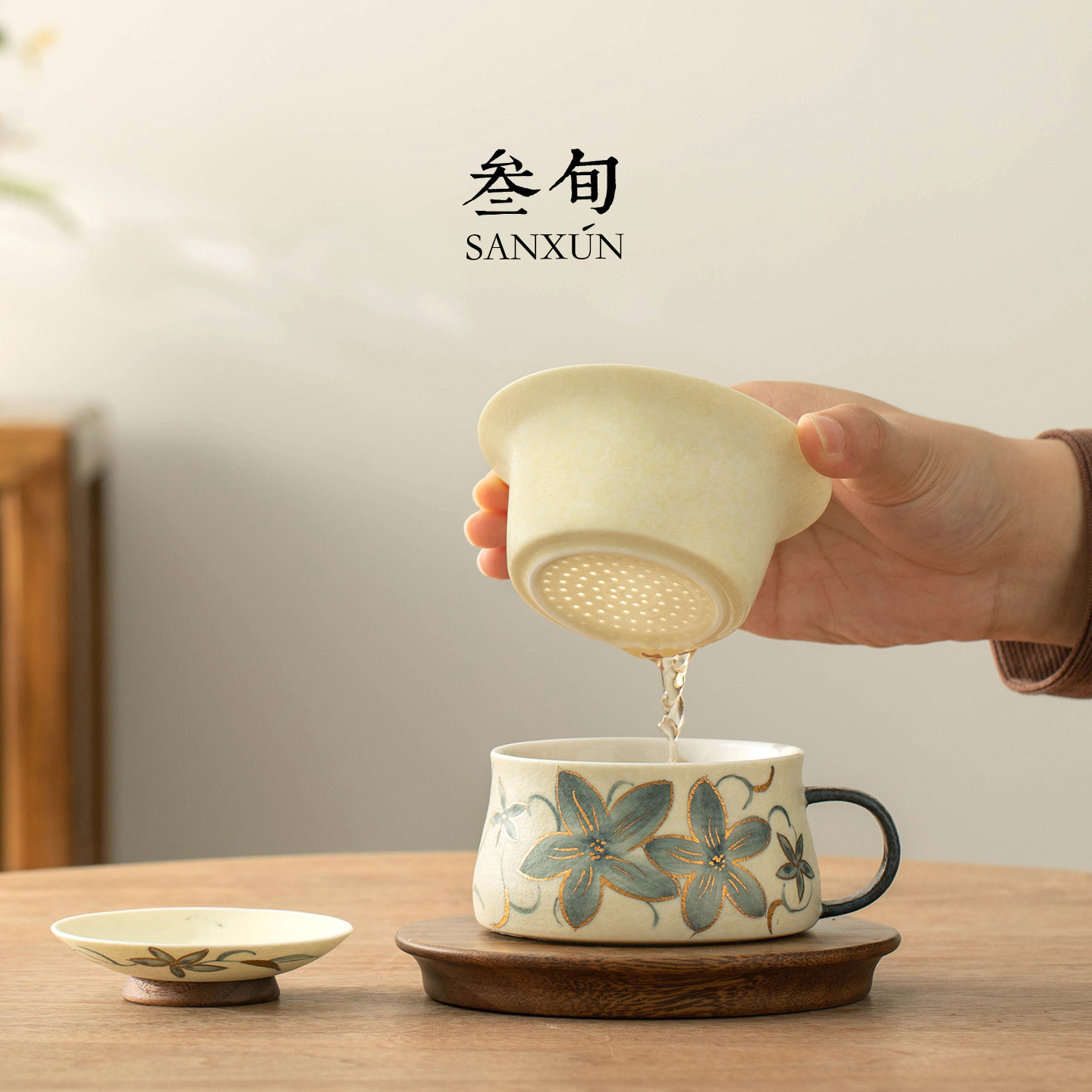 叁旬手绘青花泡茶杯陶瓷马克杯中式古风咖啡杯子水杯高档精致礼物