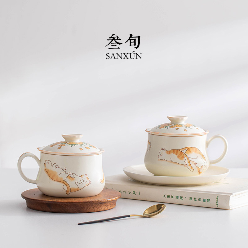 叁旬创意招财猫泡茶杯咖啡杯图片