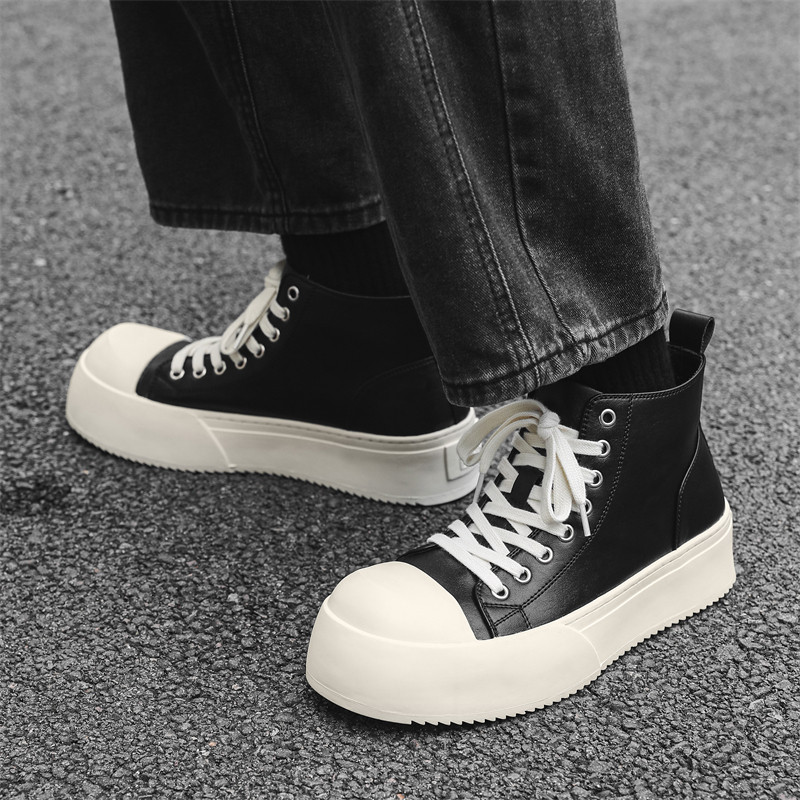 大头松糕底板鞋男青春潮流韩版情侣款2025春秋季新款高帮休闲鞋女