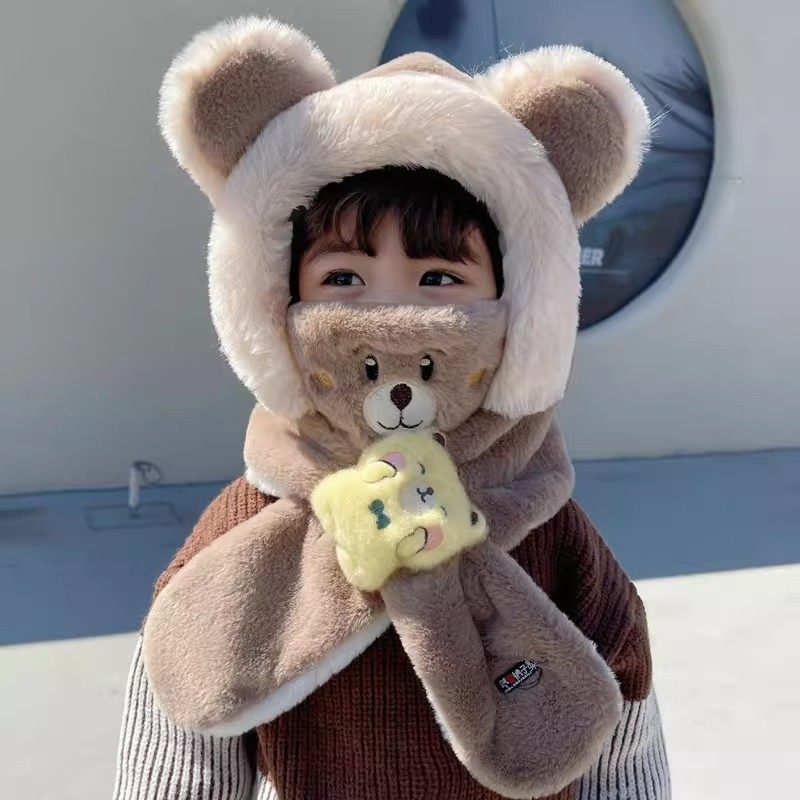 儿童帽子围巾口罩一体秋冬季可爱宝宝加厚护耳帽男女童保暖防风帽,童装/婴儿装/亲子装,多件套 帽子、围巾、手套等组合,淘宝优惠券,粉丝福利购,淘宝优惠卷