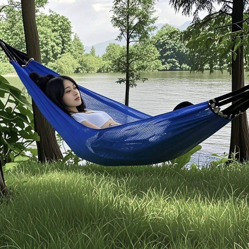 细网孔冰丝防侧翻吊床户外单人网状吊床成人儿童掉床吊椅庭院秋千