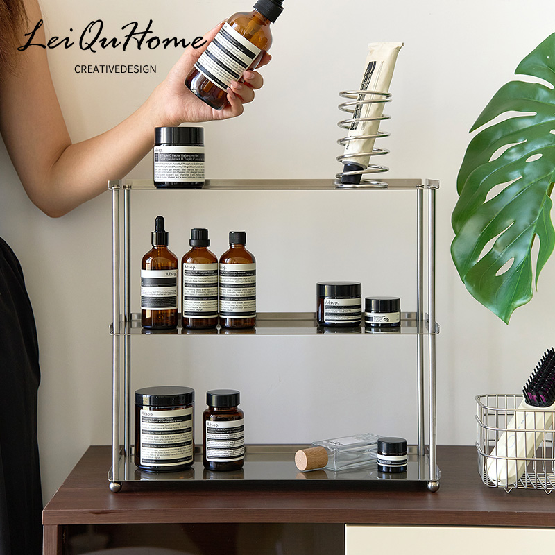 LQ轻奢不锈钢多功能梳妆台化妆品置物架杯架桌面收纳盒香薰收纳架