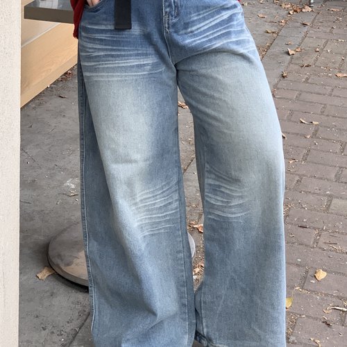 小胖噔大码宽松洗水直筒牛仔裤