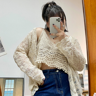 宽松显瘦两件套遮肉套装 小胖噔 微胖大码 吊带蕾丝镂空开衫 女夏季