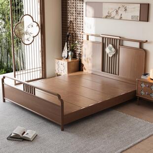 宋代美学实木床1米8双人大床卧室新中式宋氏榫卯加密排骨架硬床板