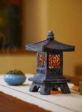 原创室内发光复古宫灯中式装饰品客厅茶桌书房桌面造景摆件