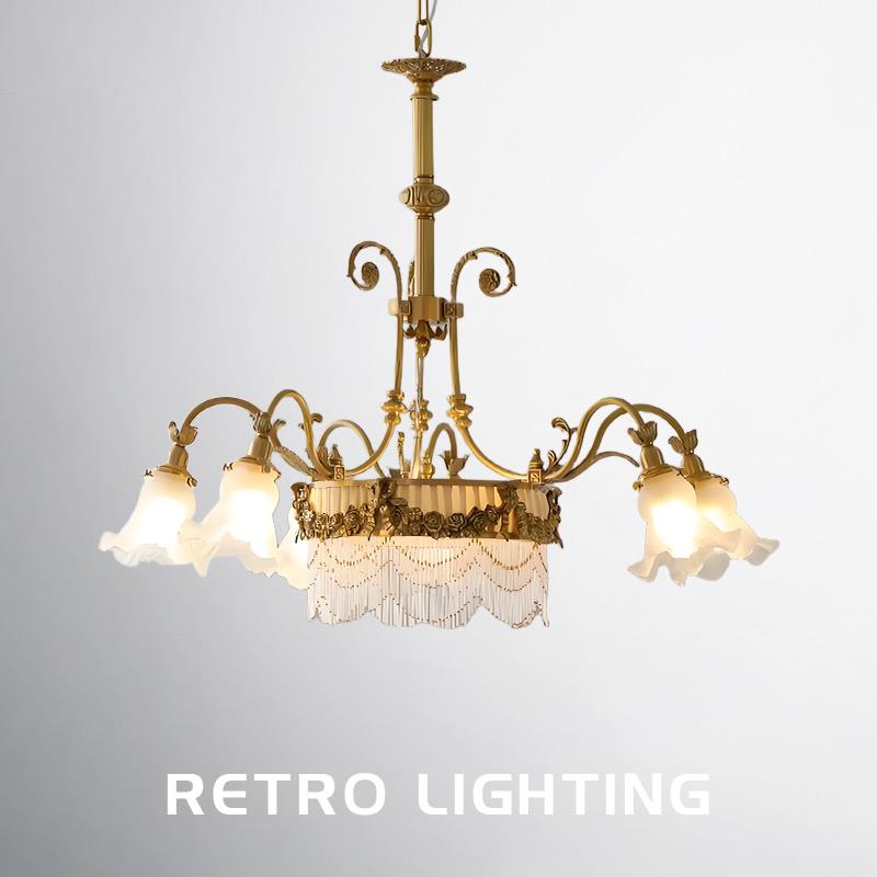 法国覆古黄铜珠帘玻璃芽客厅吊灯浪漫中世纪餐厅卧室楼梯覆式天花