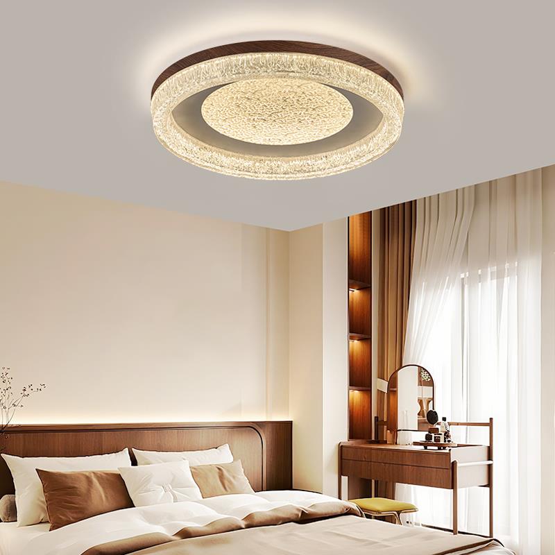 卧室灯意式极简护眼高端大气圆形主卧房间灯胡桃木中古风中山灯具