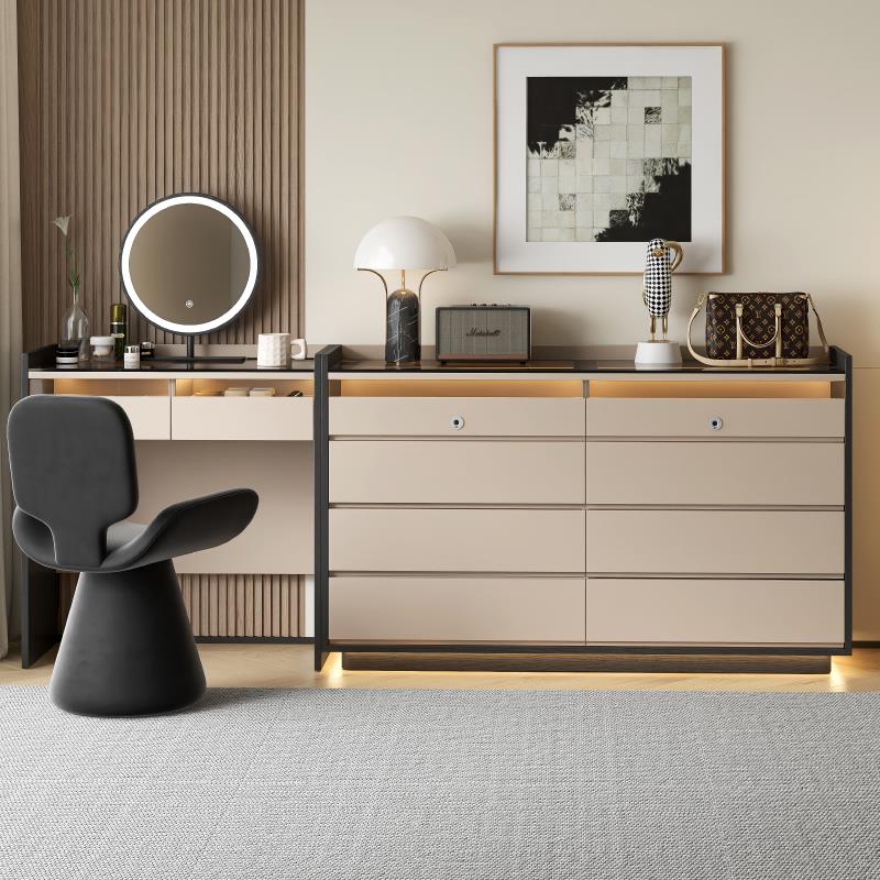 意式轻奢极简全实木八斗柜 卧室床尾一体组合柜柜六斗妆台首饰柜