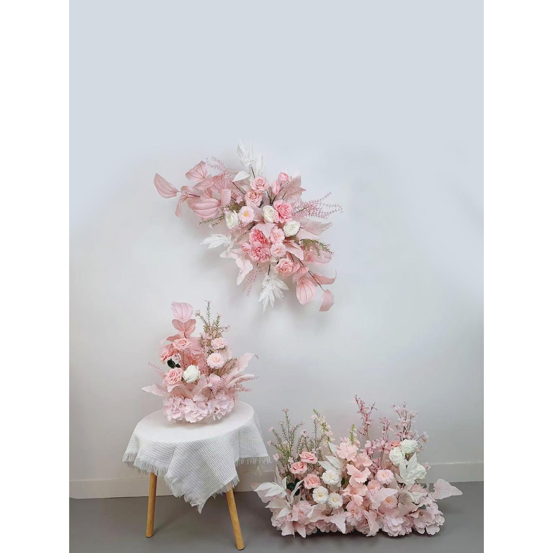粉色婚礼装饰花球花艺彷真花KT板生日宴布置假花餐桌花婚庆迎宾花
