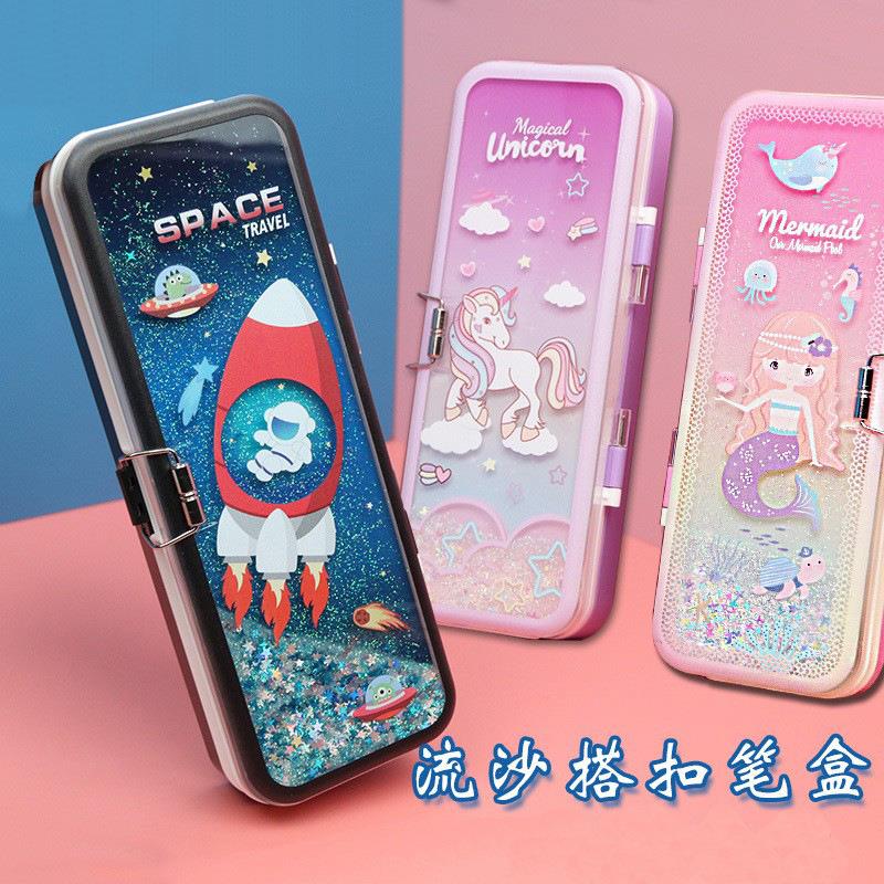 流沙笔袋女生2025新款硬壳文具盒男孩款简约收纳盒塑料分格铅笔盒